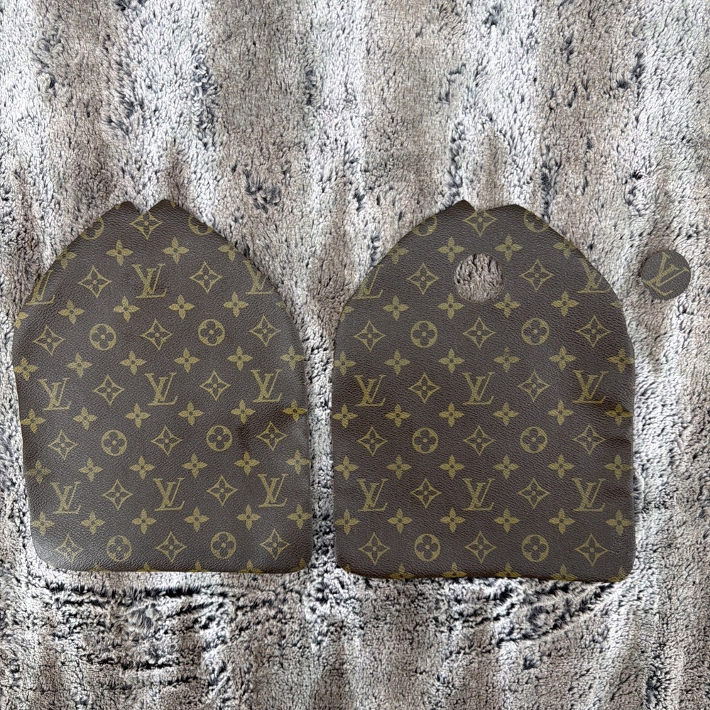 Auth Vtg Louis Vuitton Brown Monogram 2-Piece Fabric Scrap Repairs 8.5" x 11"